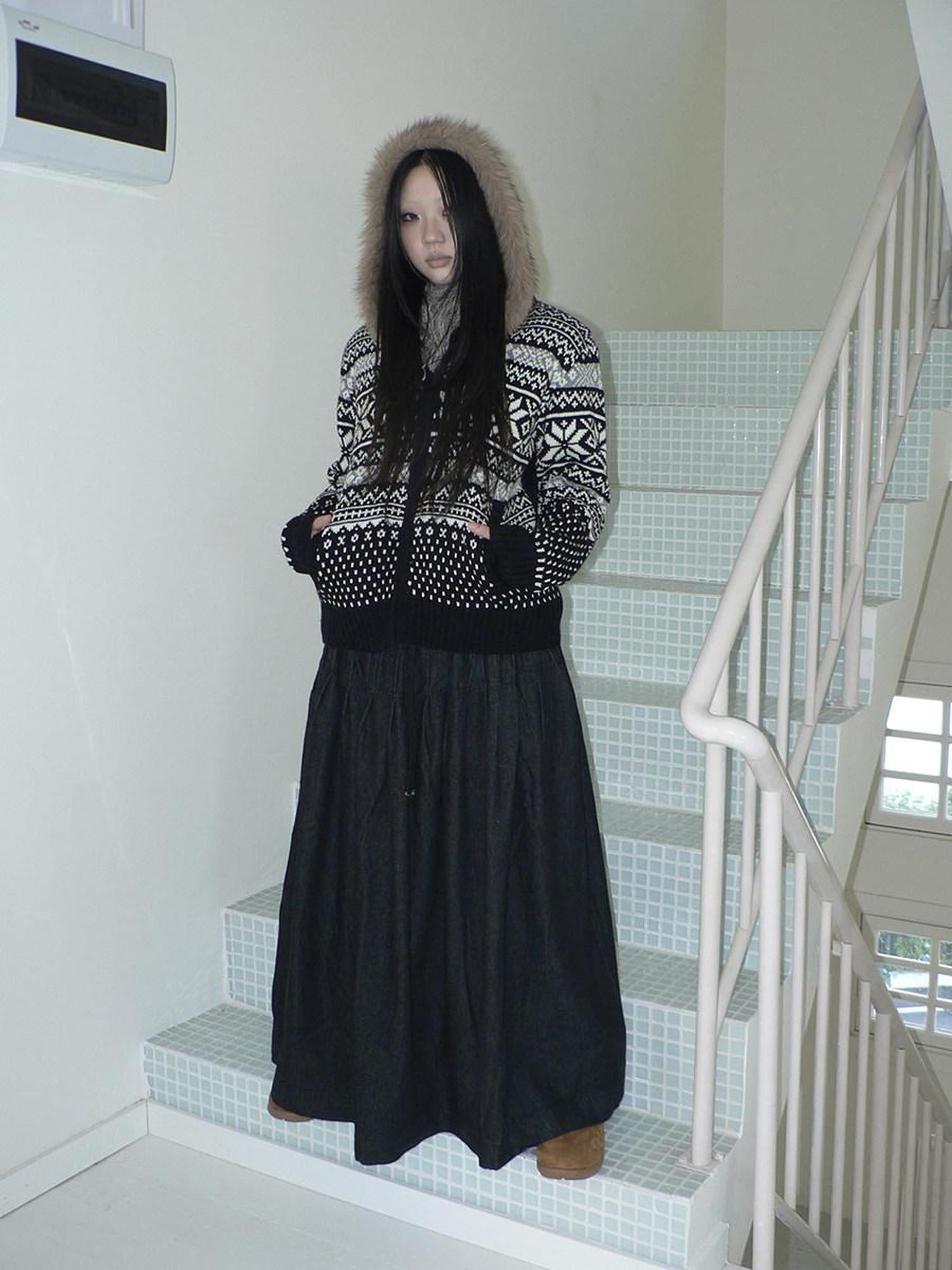 ang project Fleece Lined Cotton Vintage A Line Pleated Loose Women Casual Maxi Skirt