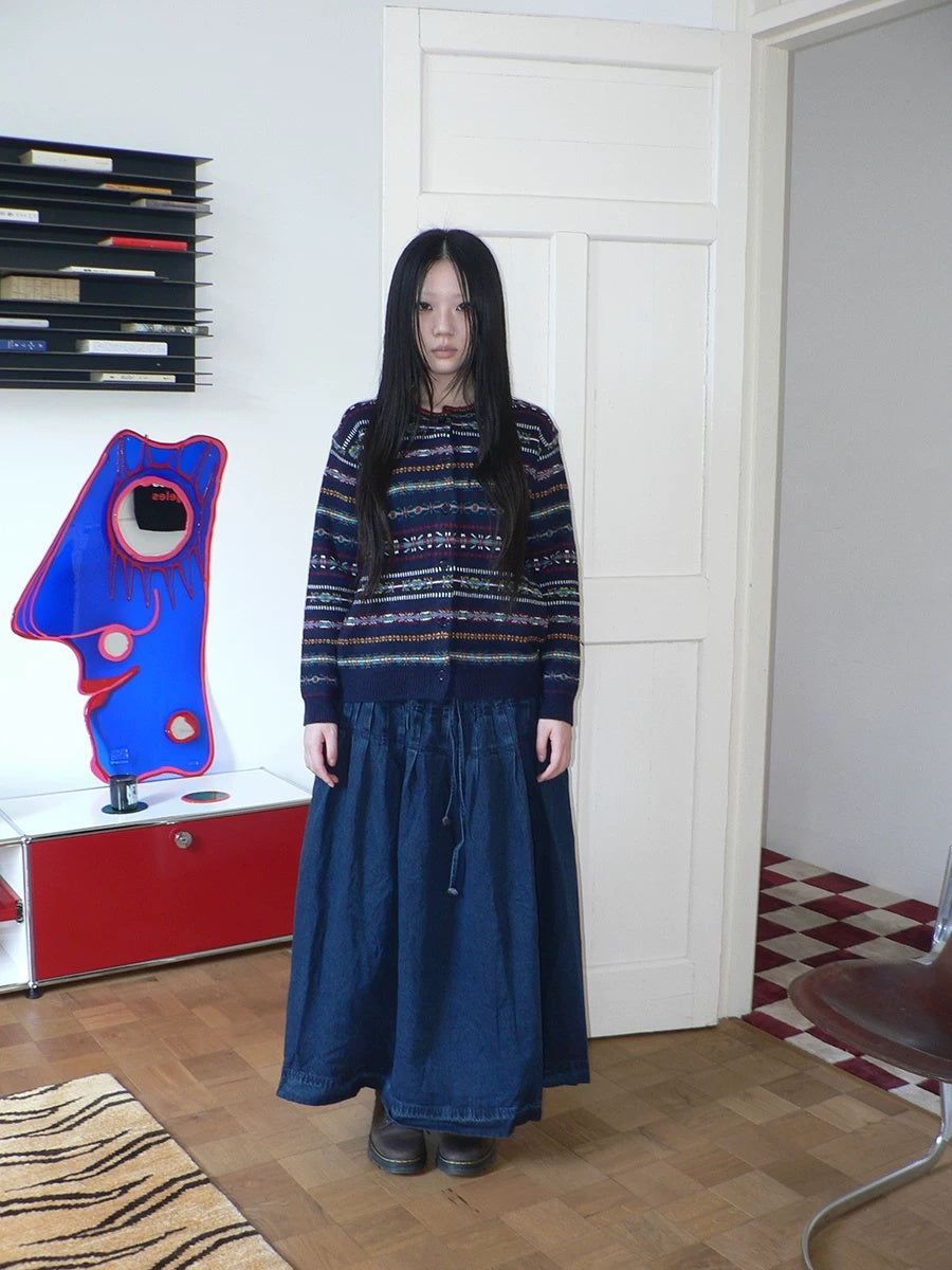 ang project Fleece Lined Cotton Vintage A Line Pleated Loose Women Casual Maxi Skirt