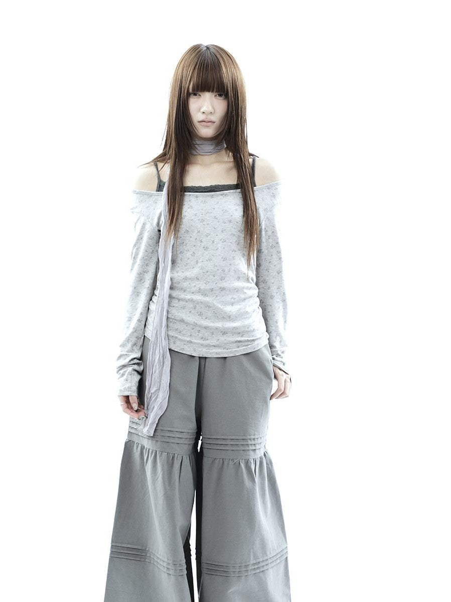 ang project Floral Colorblock Spliced Faux Layered Boat Neck Women&