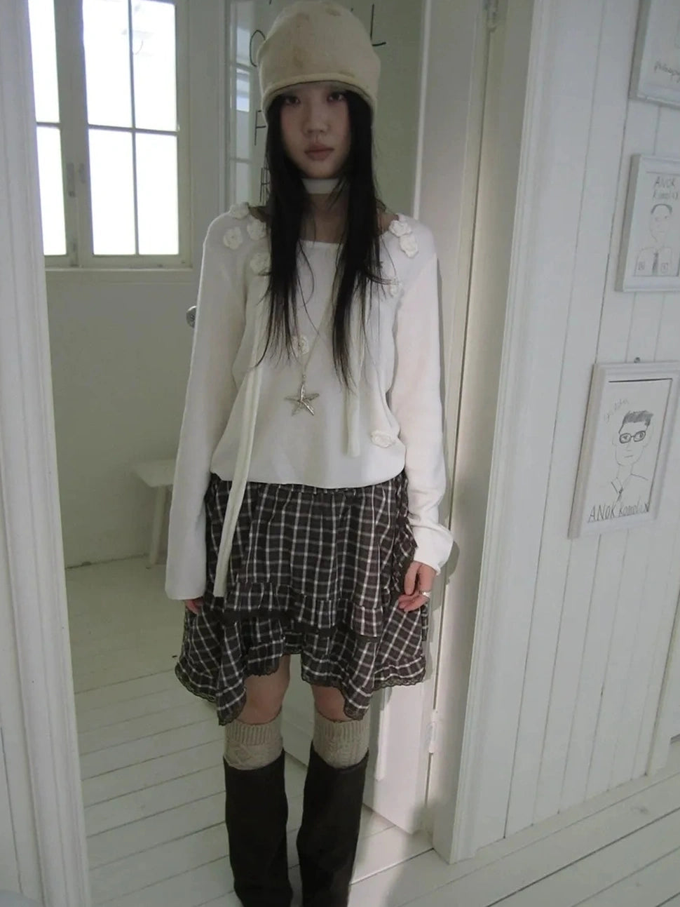 ang project Floral Embellished Round Neck Long Sleeve Knit Top With Detachable Scarf Sweater