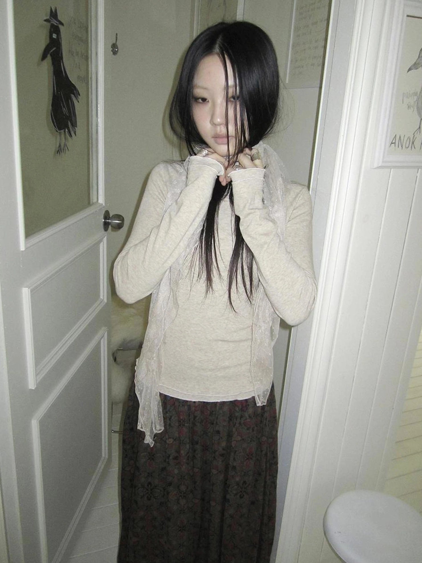 ang project Floral Lace Collar Ruffle Trim Blouse T-shirt