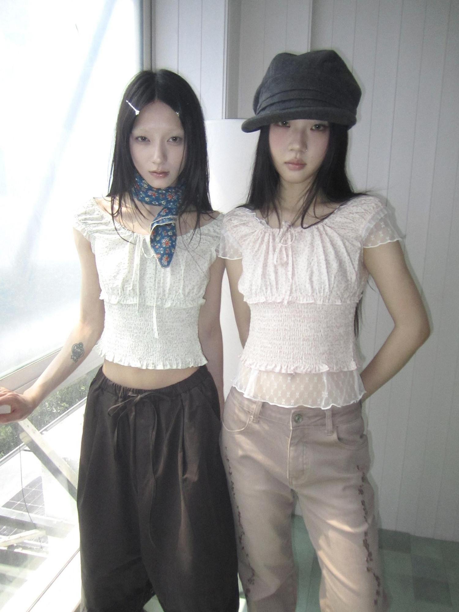 ang project Floral Lace Mesh Splice Lettuce Trim Square Neck Women&