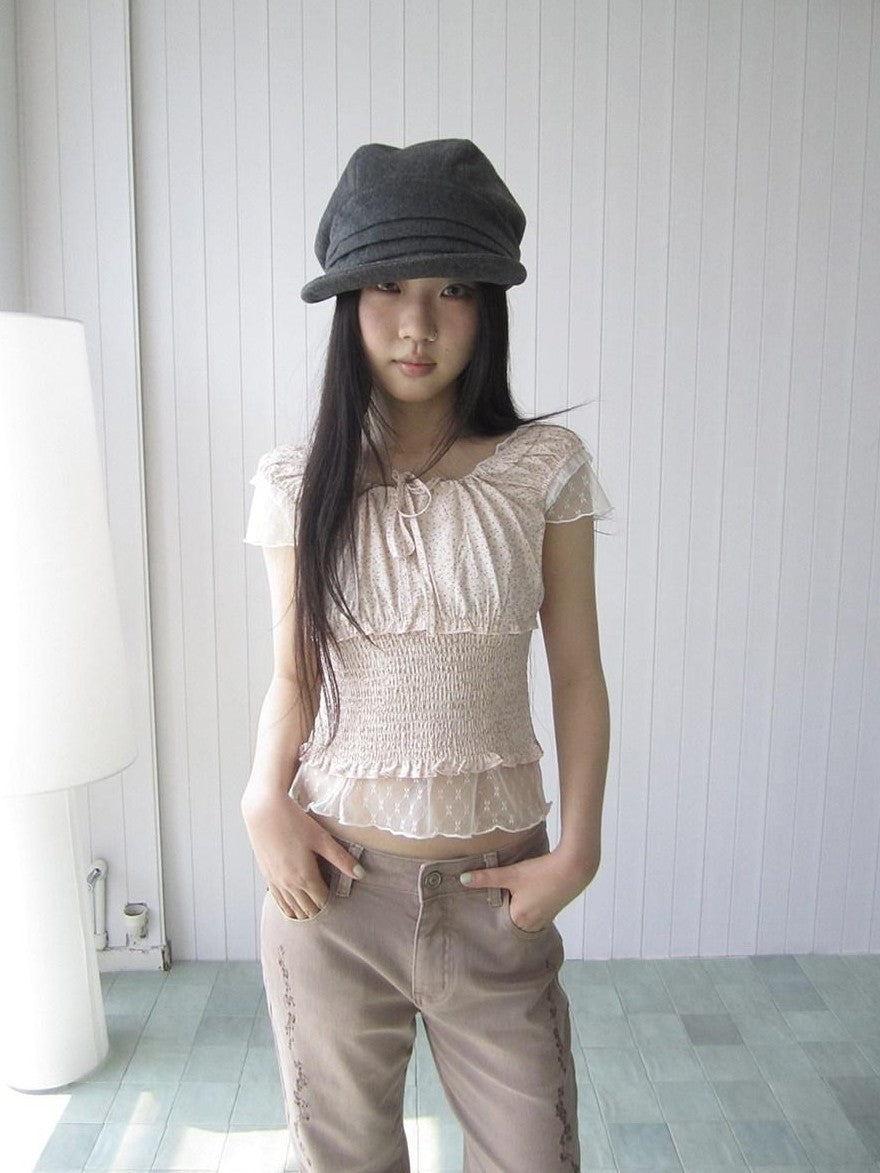 ang project Floral Lace Mesh Splice Lettuce Trim Square Neck Women&