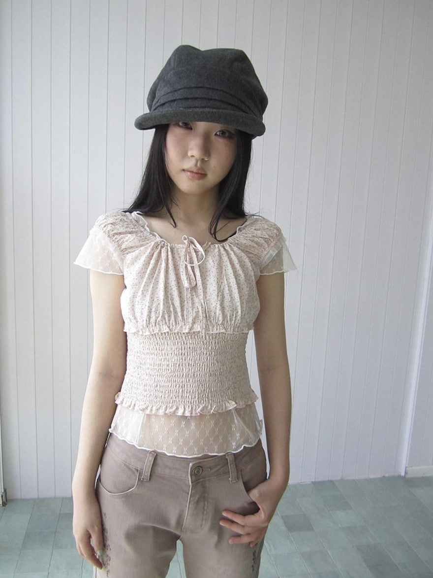 ang project Floral Lace Mesh Splice Lettuce Trim Square Neck Women&