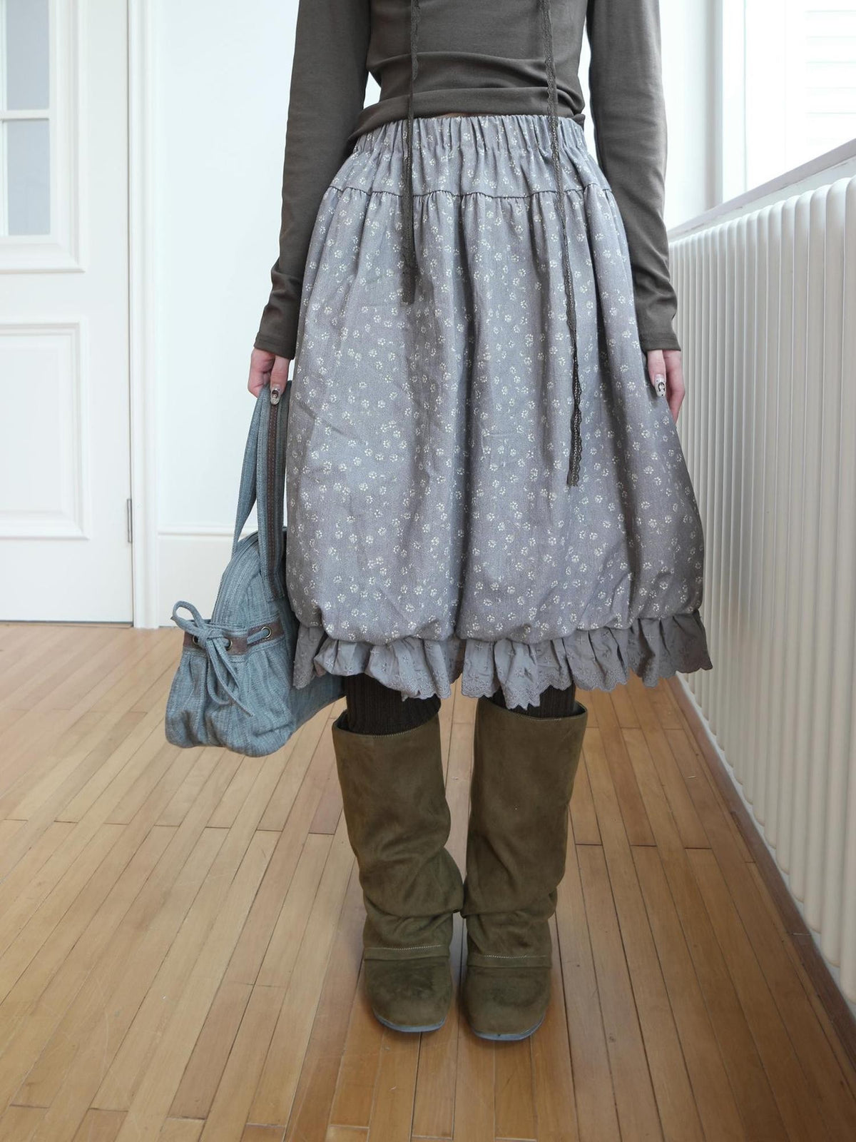 ang project Floral Lace Ruffle Bubble Hem Cotton Women&
