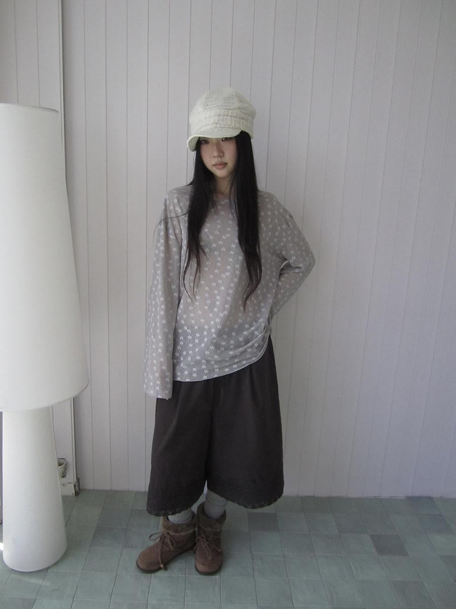ang project Floral Lace Sheer Crew Neck Women&