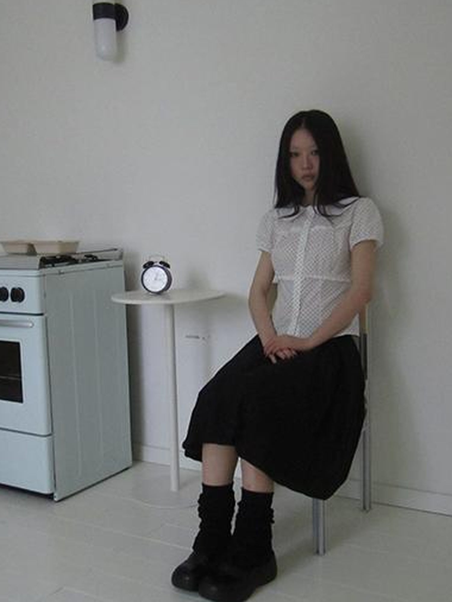 ang project Floral Lace Trim Dot Print Short Sleeve Blouse