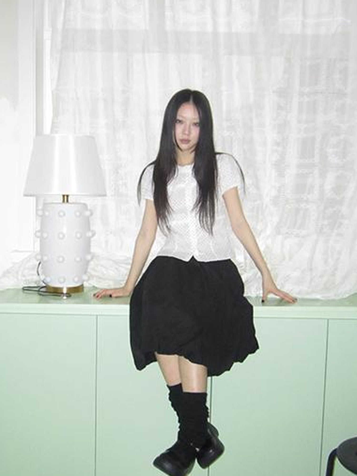 ang project Floral Lace Trim Dot Print Short Sleeve Blouse