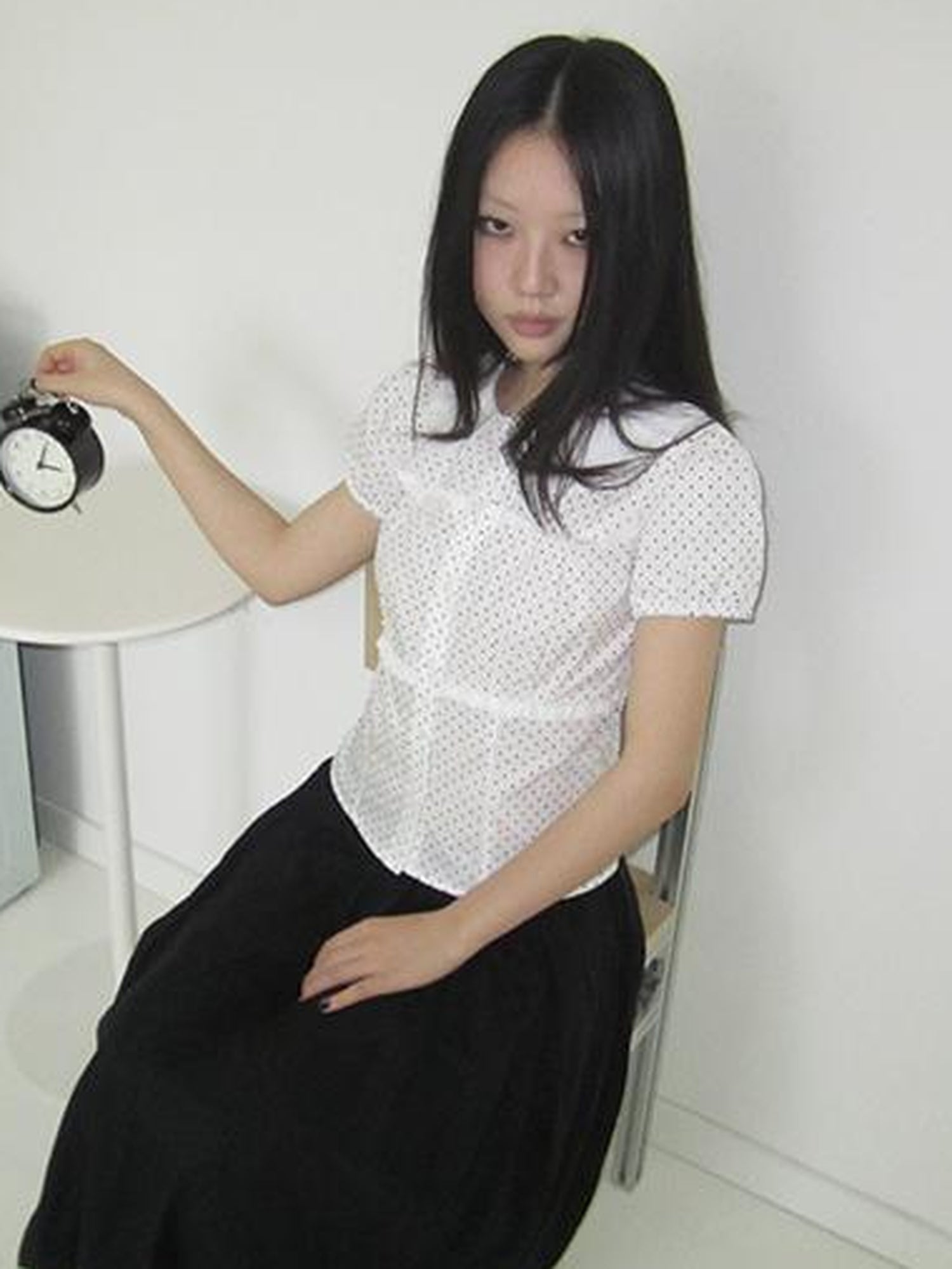 ang project Floral Lace Trim Dot Print Short Sleeve Blouse