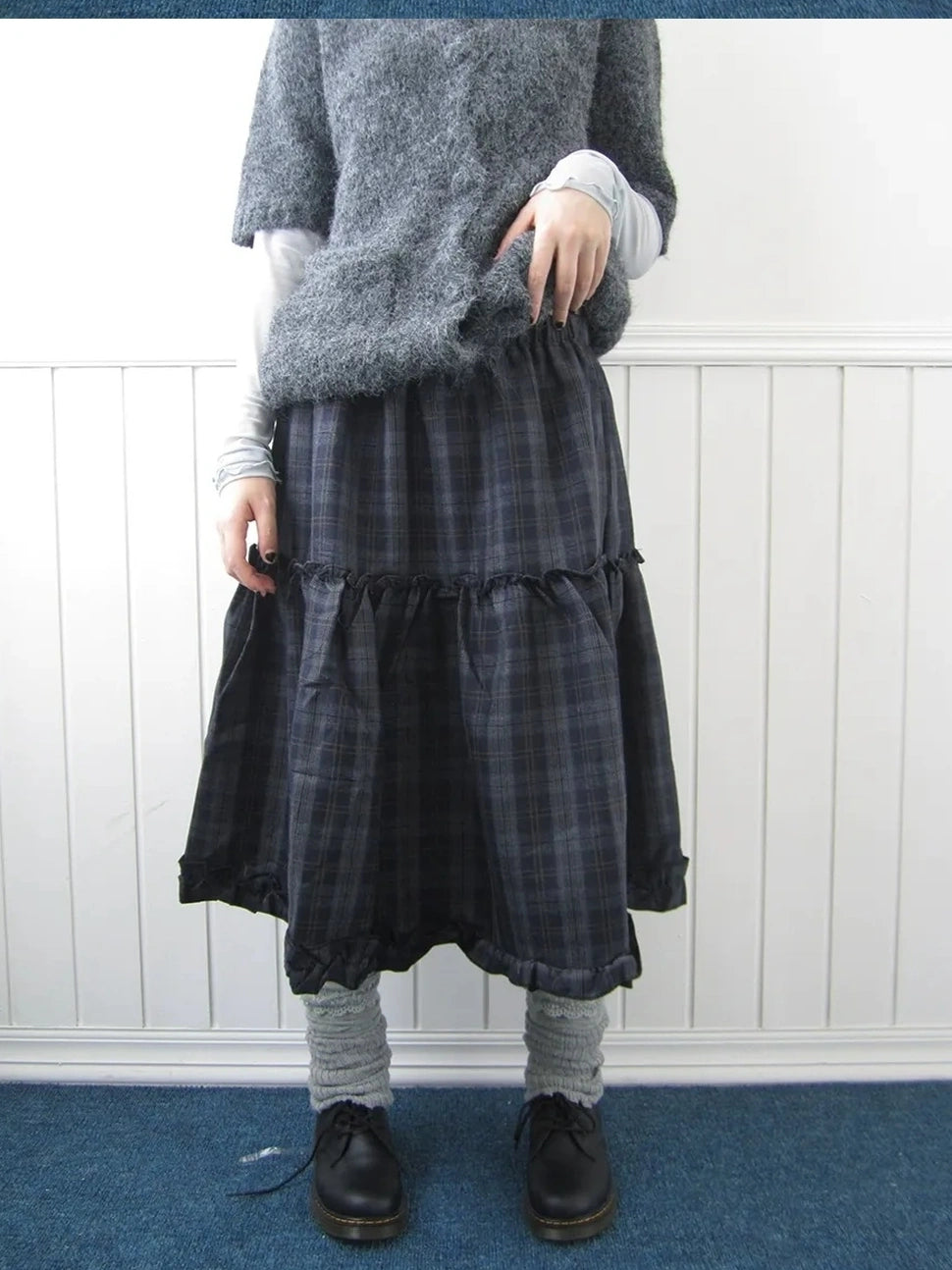 ang project Floral Lace Trim Plaid Skirt With Elastic Waist Skirt