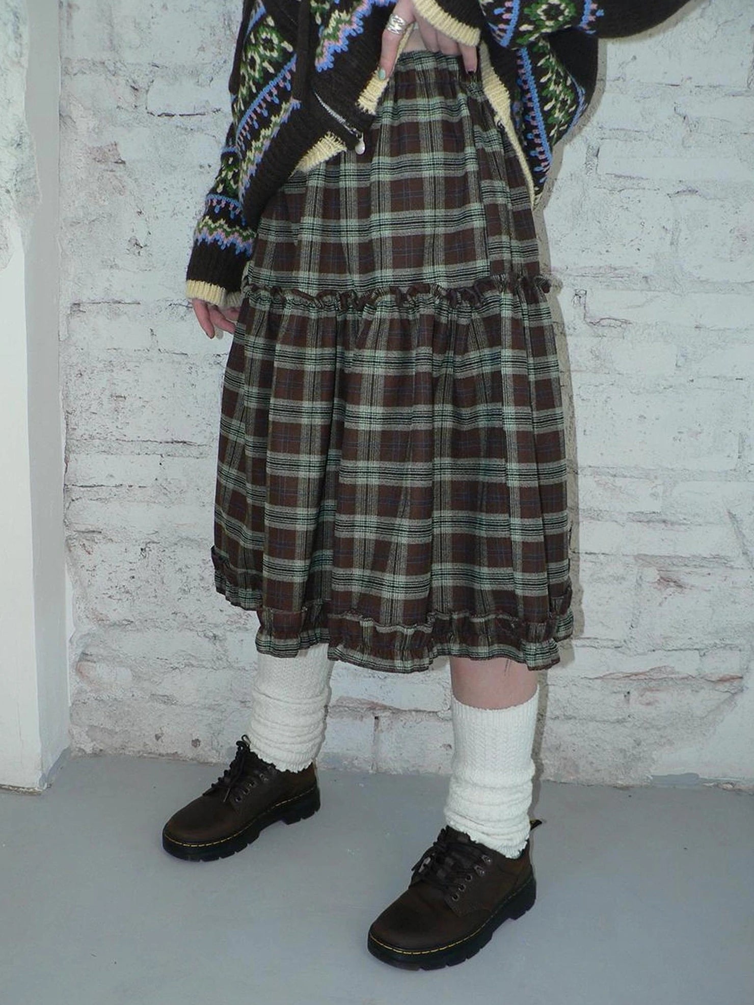 ang project Floral Lace Trim Plaid Skirt With Elastic Waist Skirt