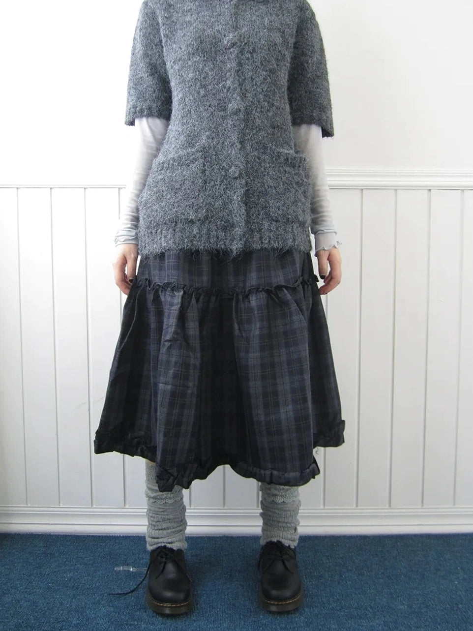 ang project Floral Lace Trim Plaid Skirt With Elastic Waist Skirt