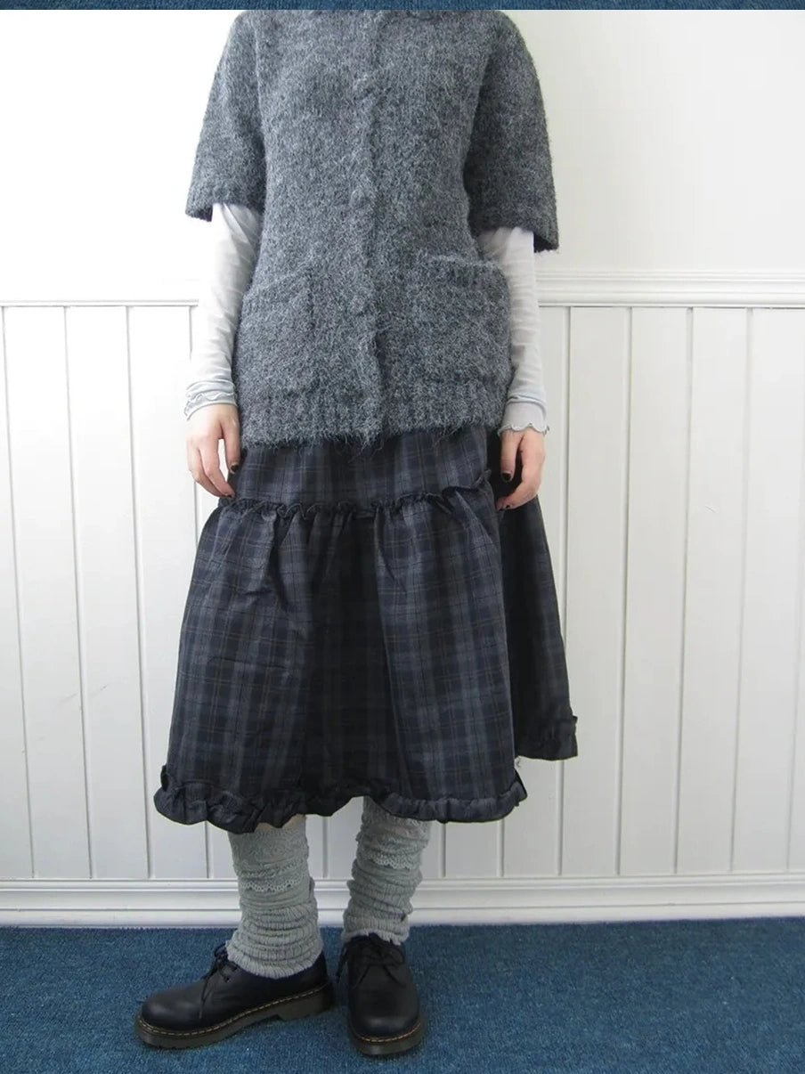 ang project Floral Lace Trim Plaid Skirt With Elastic Waist Skirt