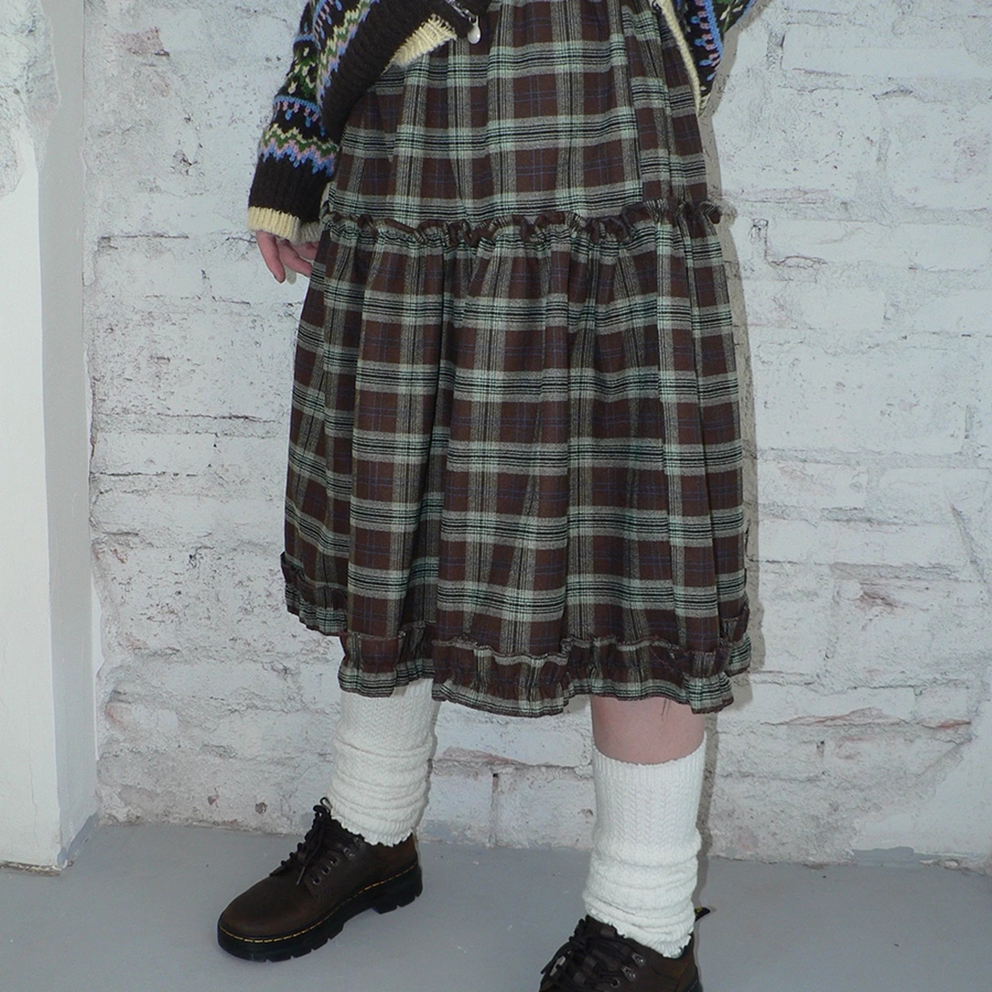 ang_project_Floral_Lace_Trim_Plaid_Skirt_With_Elastic_Waist_MISSTT