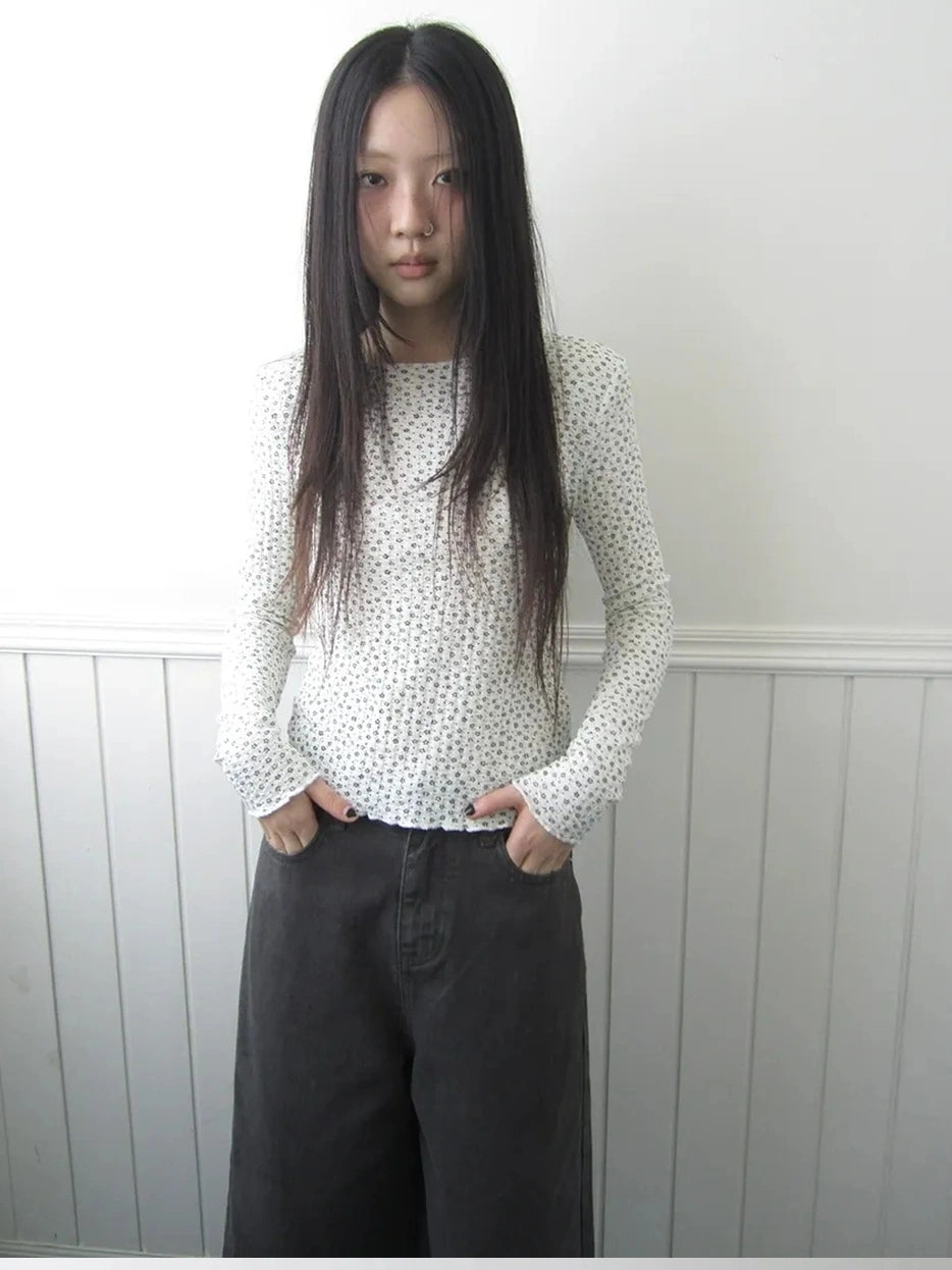 ang project Floral Ruffle Sleeve Stretch Top T-shirt