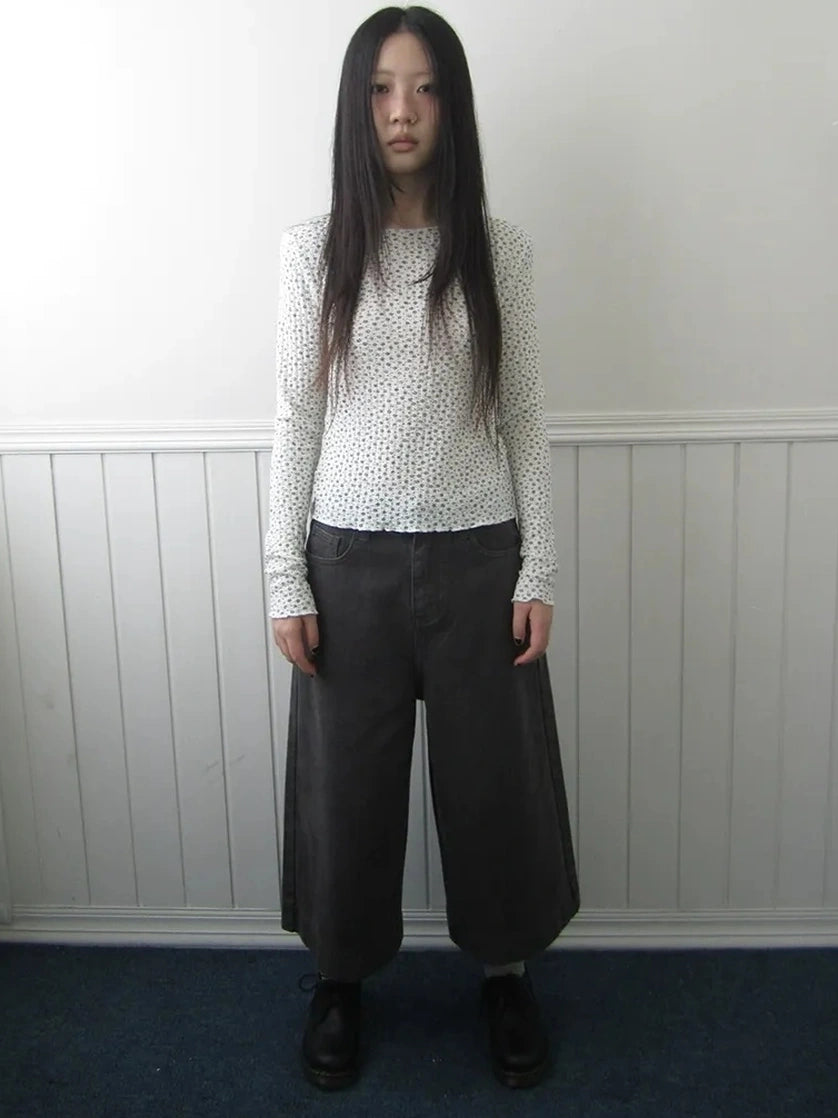 ang project Floral Ruffle Sleeve Stretch Top T-shirt