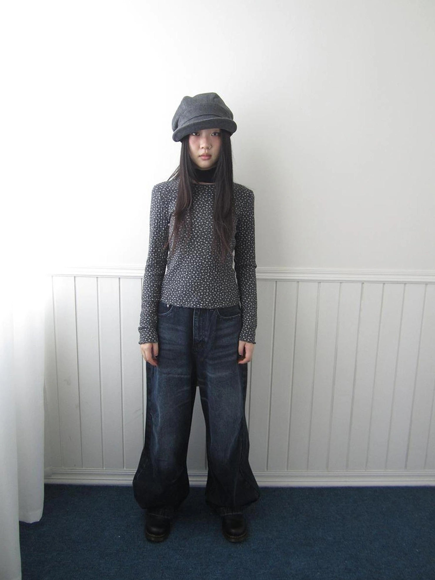 ang project Floral Ruffle Sleeve Stretch Top T-shirt