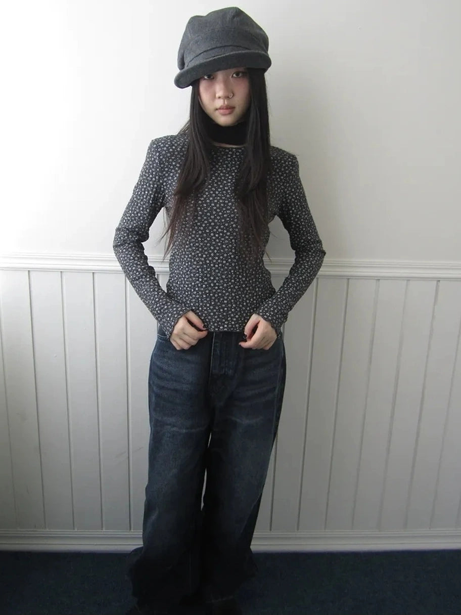 ang project Floral Ruffle Sleeve Stretch Top T-shirt