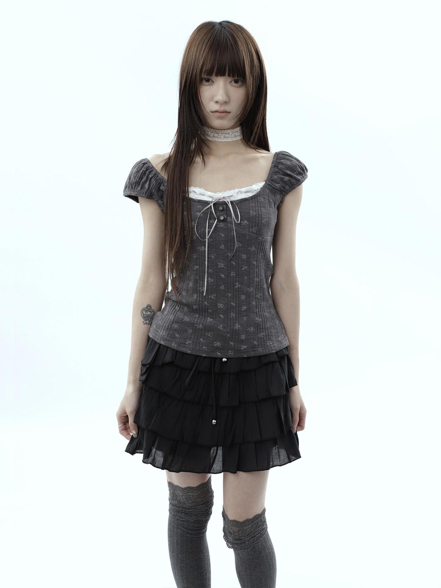 ang project Forest Floral Lace Splice Tie Waist Cropped Women&