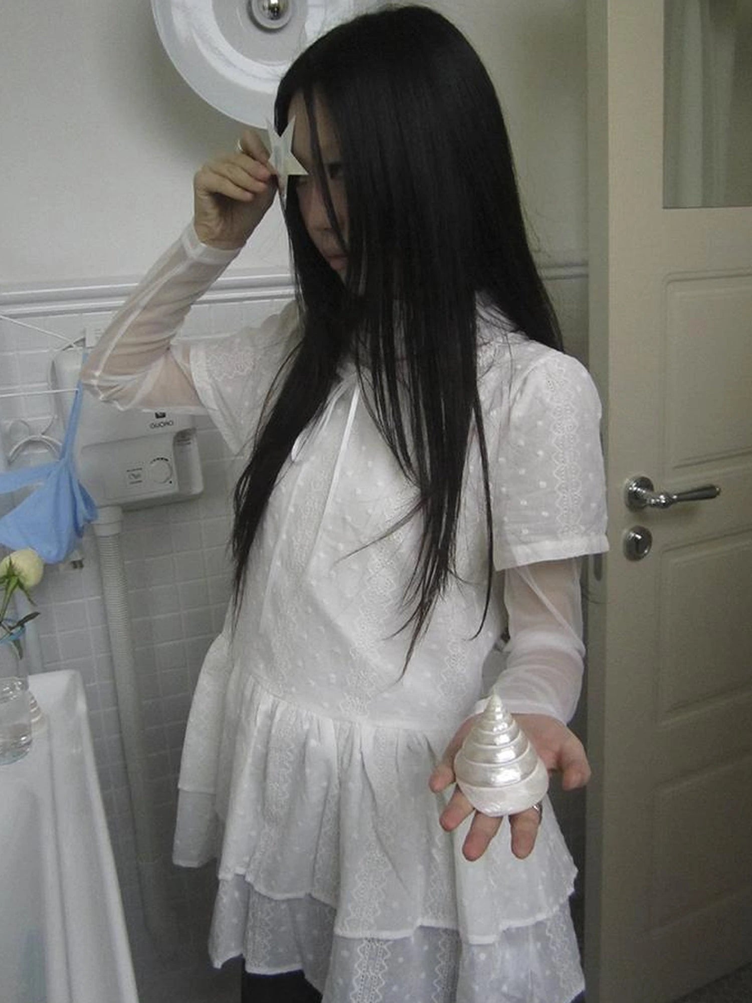 French Lace Embroidered White Tiered Hem Short Sleeve Top