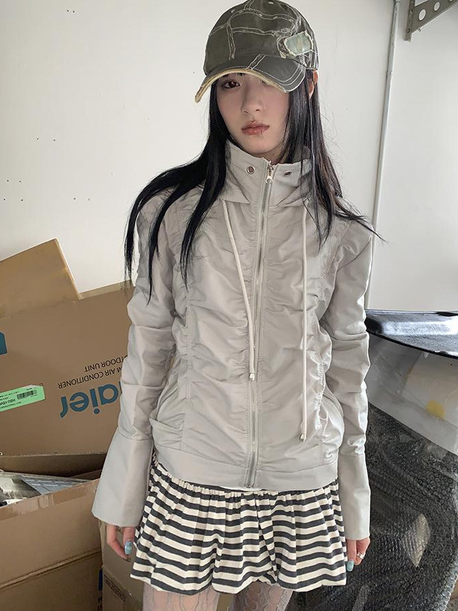 ang project Functional Grey Hooded Wrinkle Resistant Outdoor Jacket
