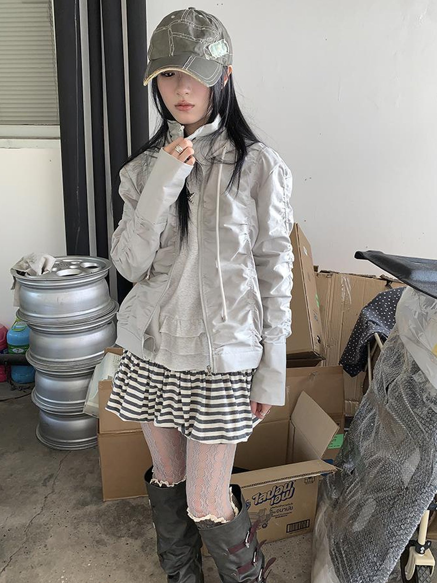 ang project Functional Grey Hooded Wrinkle Resistant Outdoor Jacket