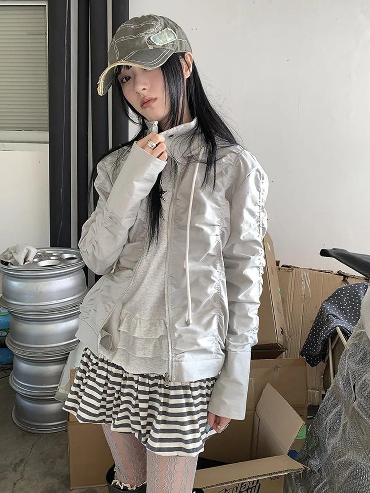 Functional Grey Hooded Wrinkle Resistant Outdoor Jacket