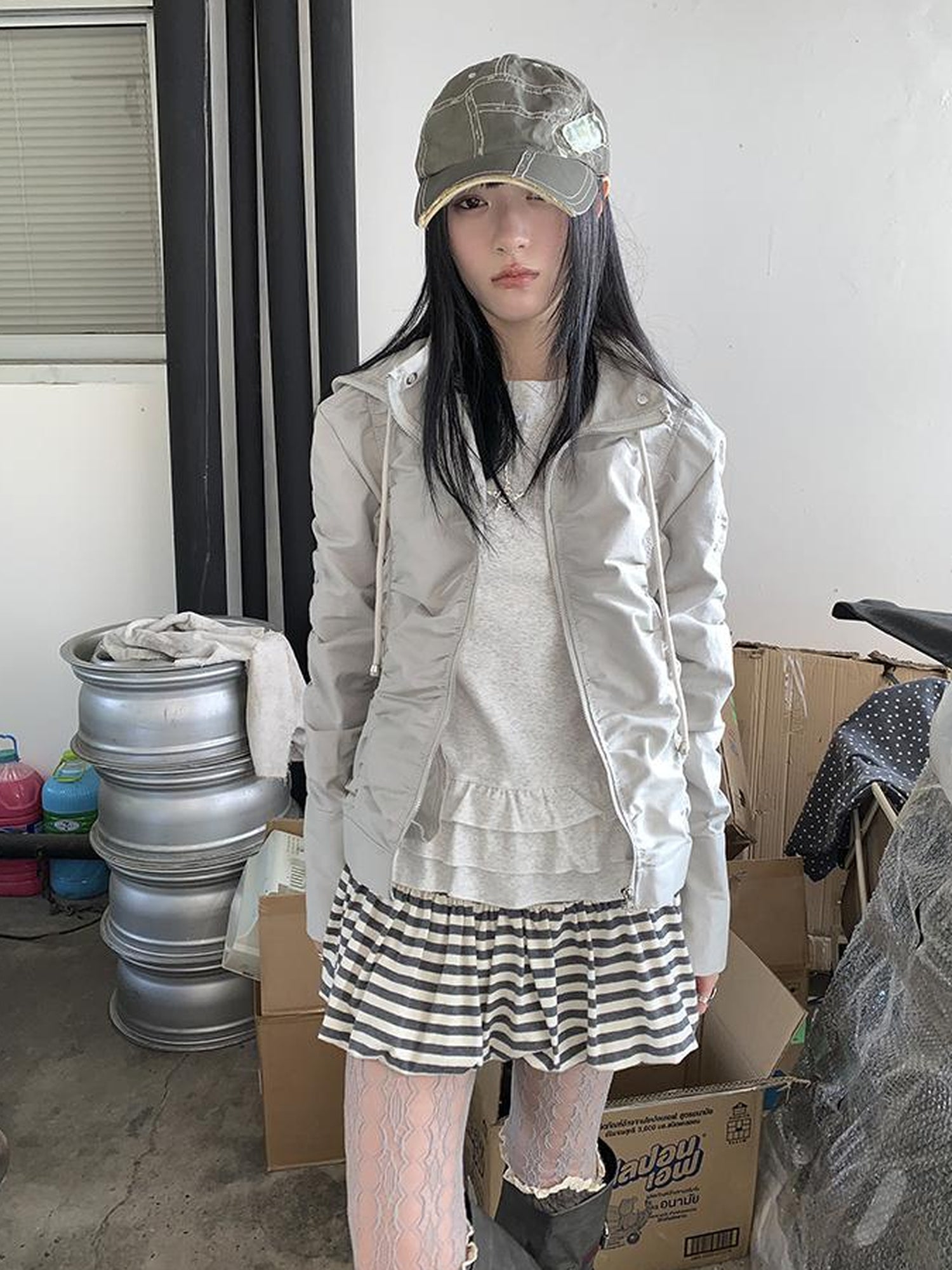 ang project Functional Grey Hooded Wrinkle Resistant Outdoor Jacket