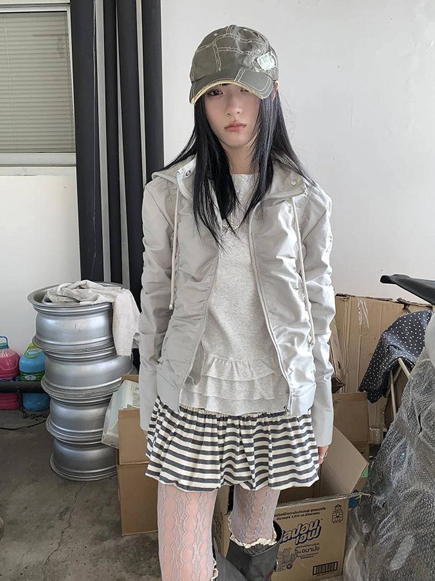 Functional Grey Hooded Wrinkle Resistant Outdoor Jacket