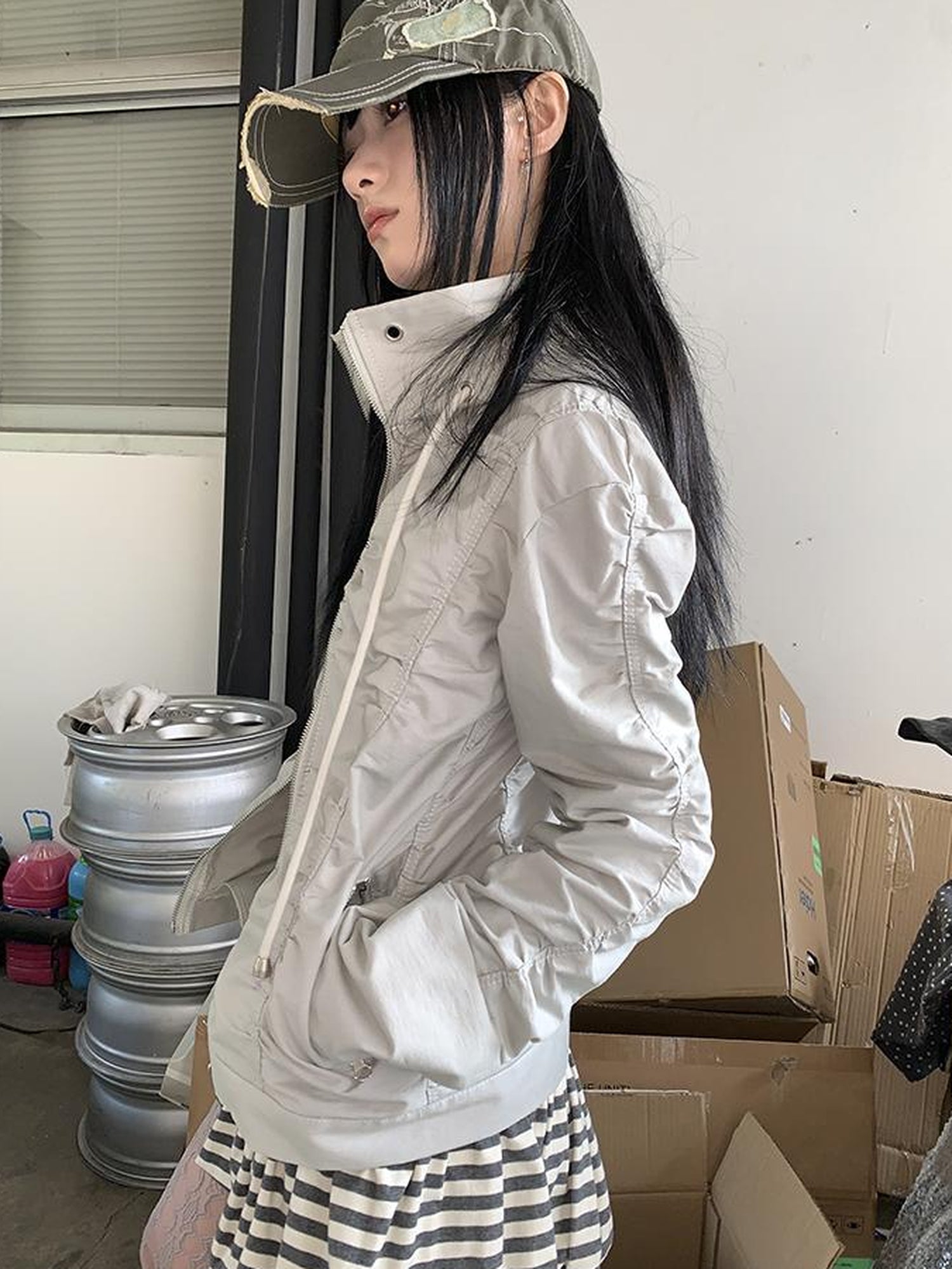 ang project Functional Grey Hooded Wrinkle Resistant Outdoor Jacket