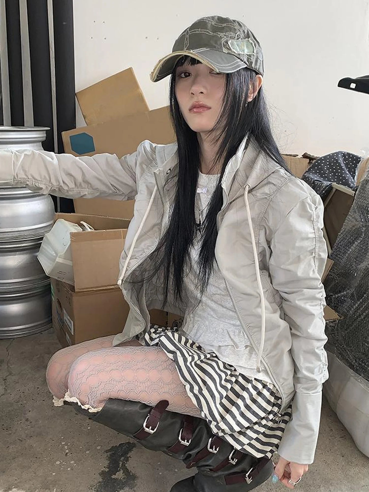 Functional Grey Hooded Wrinkle Resistant Outdoor Jacket