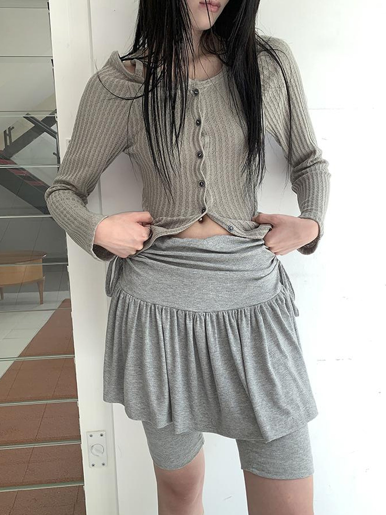 ang project Functional Sporty Layered Drawstring Waist Short Skirt