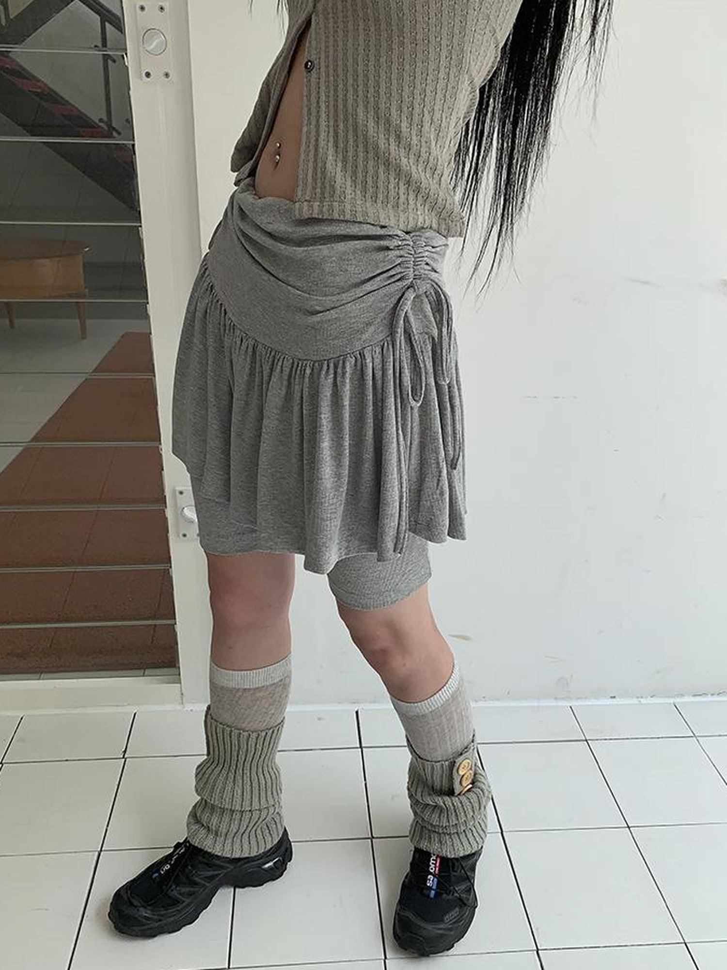 ang project Functional Sporty Layered Drawstring Waist Short Skirt