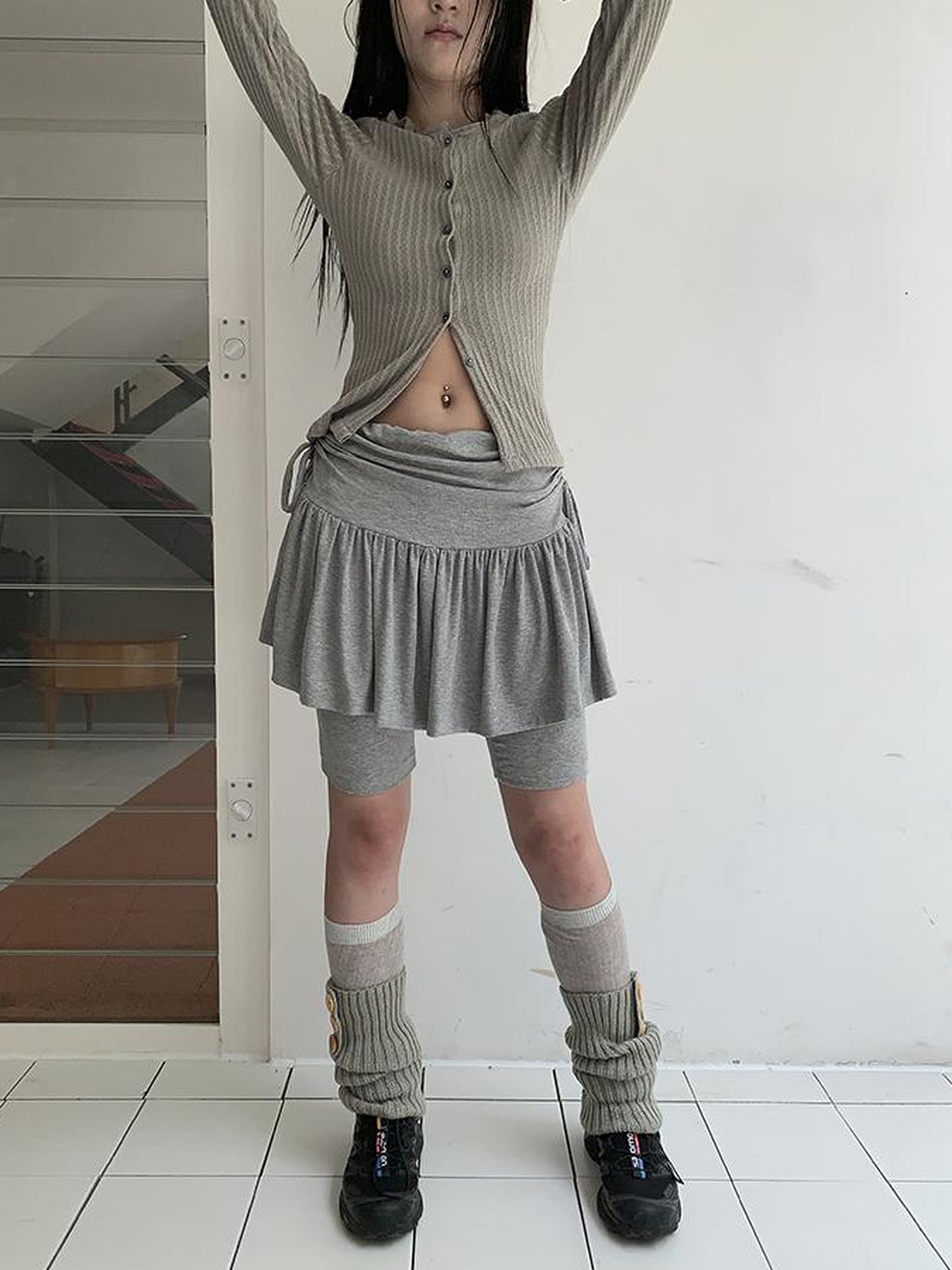 ang project Functional Sporty Layered Drawstring Waist Short Skirt