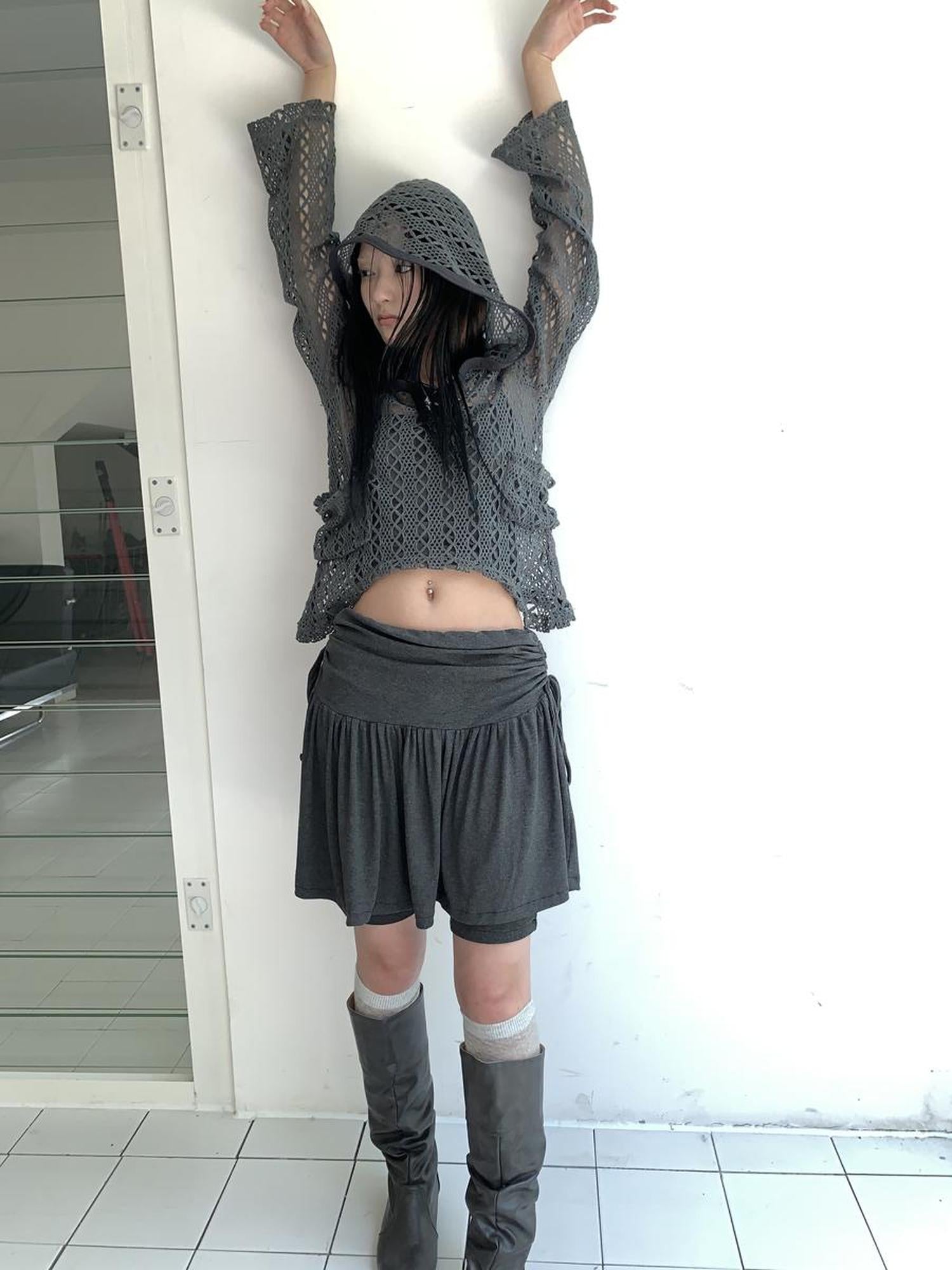 ang project Functional Sporty Layered Drawstring Waist Short Skirt