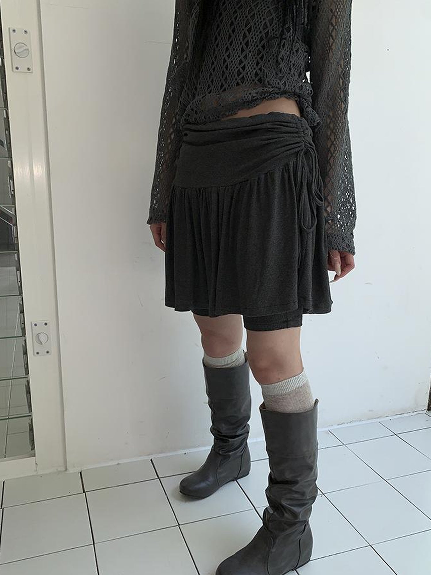 ang project Functional Sporty Layered Drawstring Waist Short Skirt