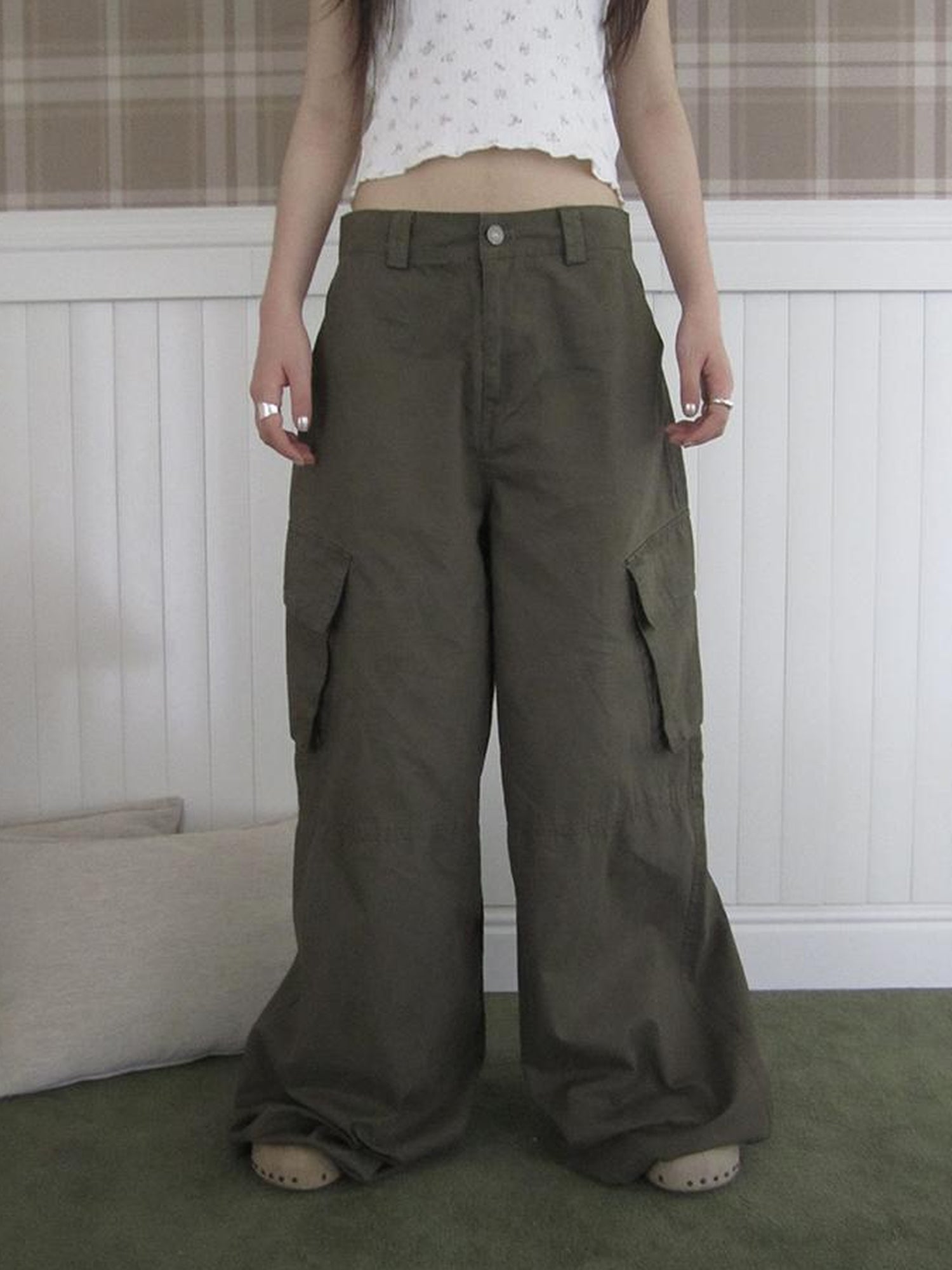 ang project Functional Utility High Waisted Wide Leg Pants With Multi Pockets