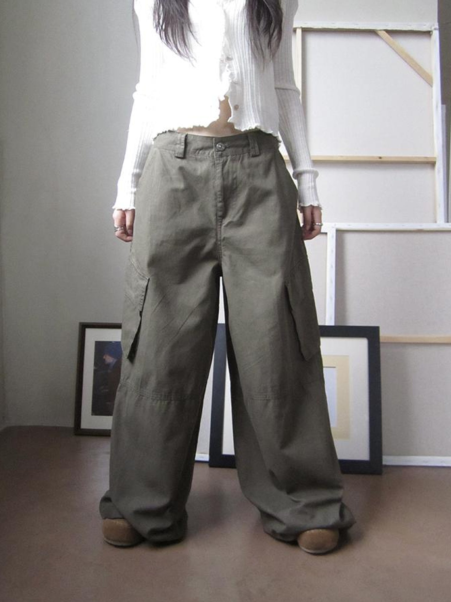 ang project Functional Utility High Waisted Wide Leg Pants With Multi Pockets