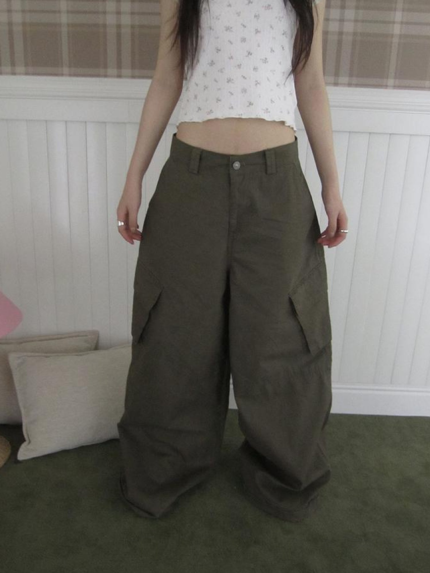 ang project Functional Utility High Waisted Wide Leg Pants With Multi Pockets