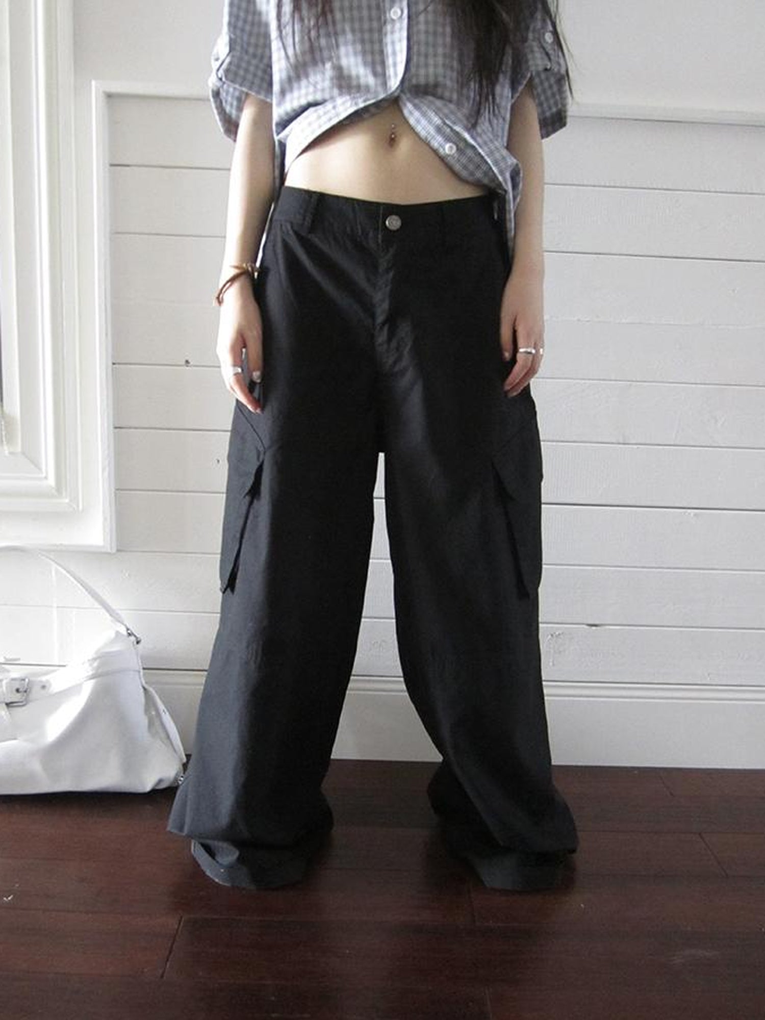 ang project Functional Utility High Waisted Wide Leg Pants With Multi Pockets