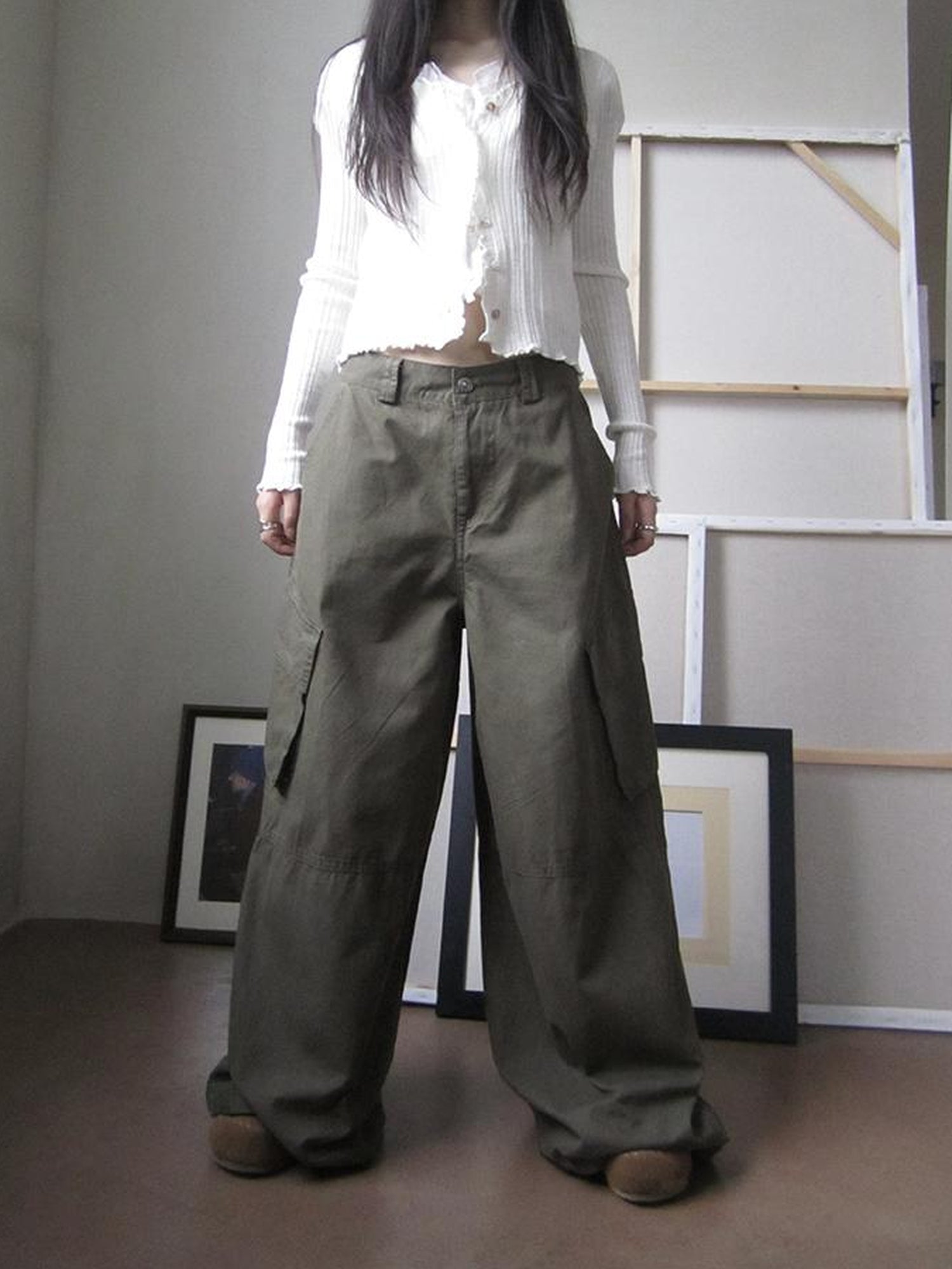 ang project Functional Utility High Waisted Wide Leg Pants With Multi Pockets