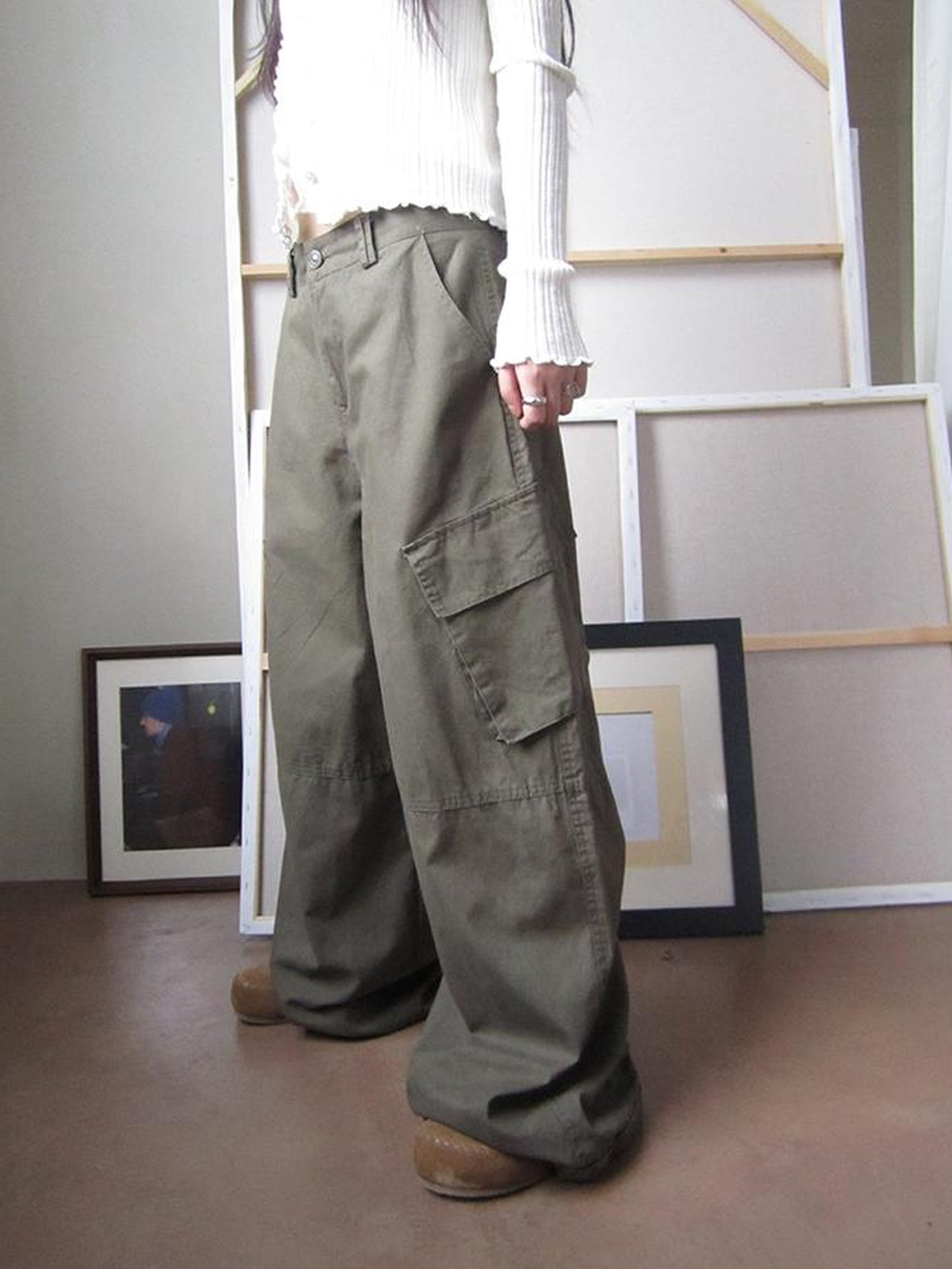 ang project Functional Utility High Waisted Wide Leg Pants With Multi Pockets