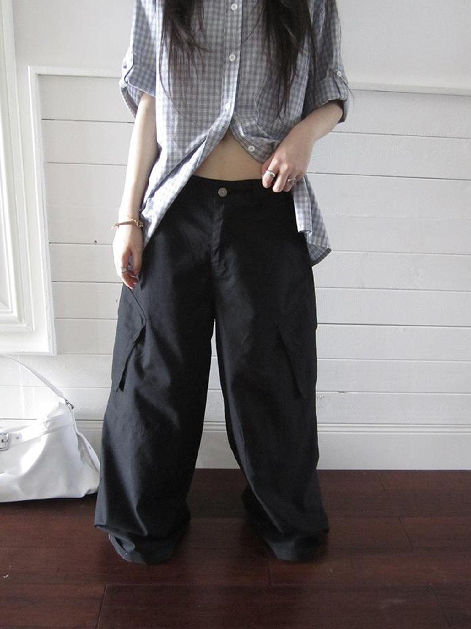 ang project Functional Utility High Waisted Wide Leg Pants With Multi Pockets