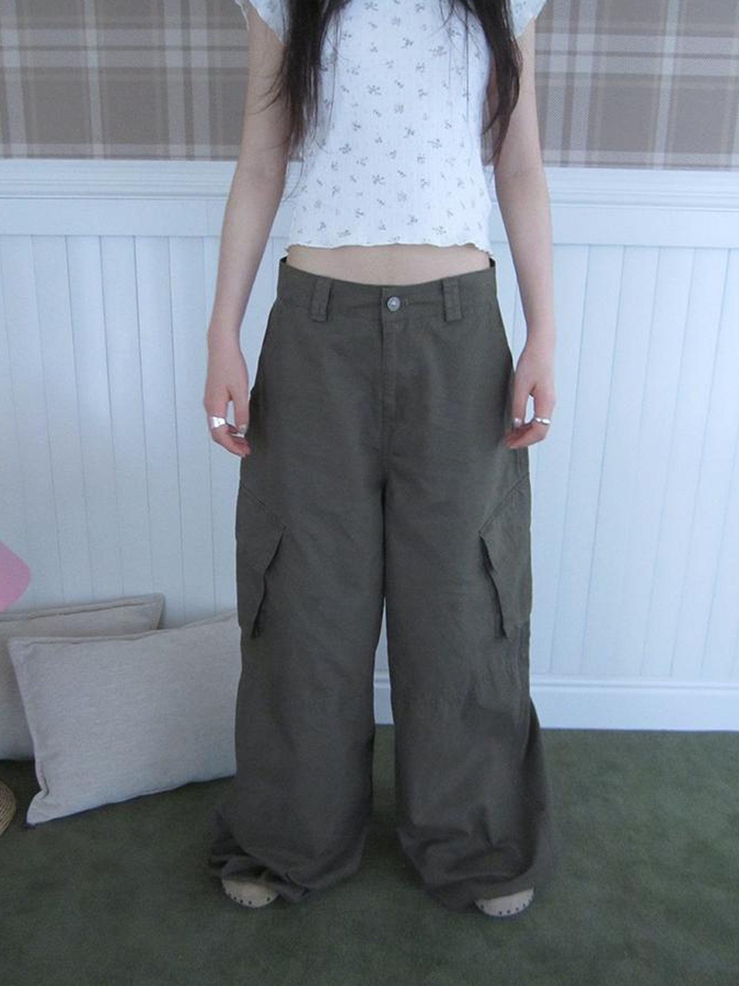 ang project Functional Utility High Waisted Wide Leg Pants With Multi Pockets