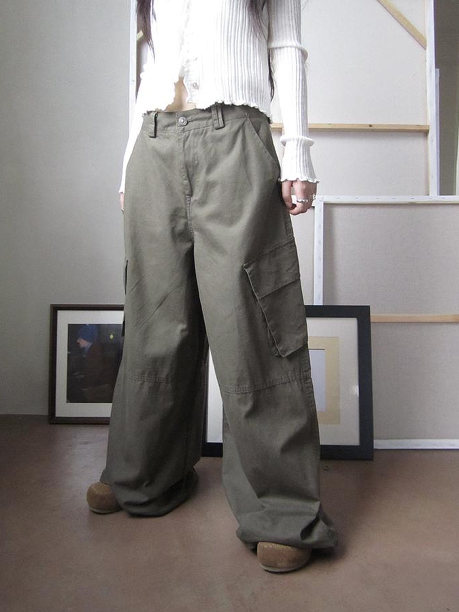 ang project Functional Utility High Waisted Wide Leg Pants With Multi Pockets