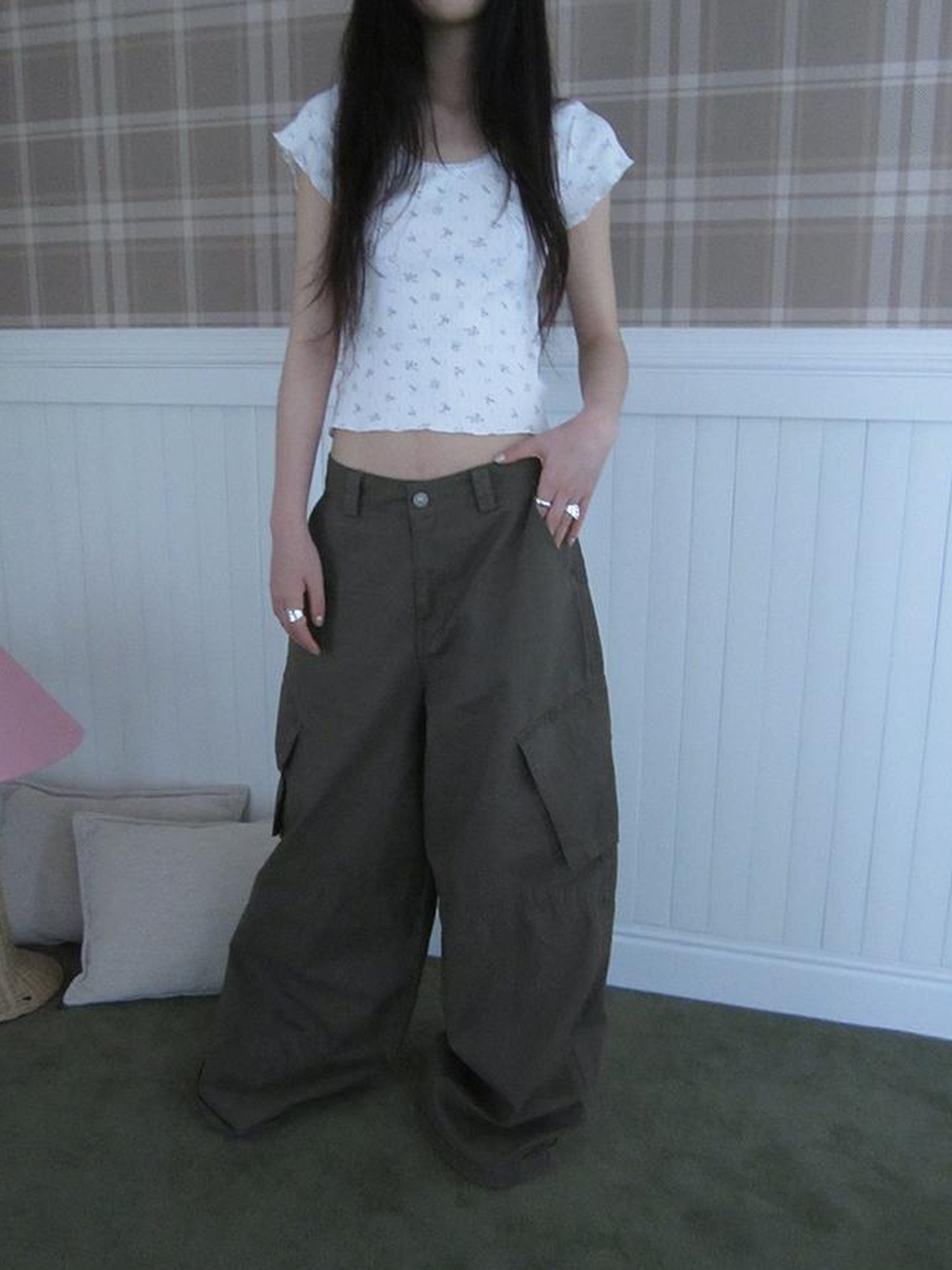 ang project Functional Utility High Waisted Wide Leg Pants With Multi Pockets