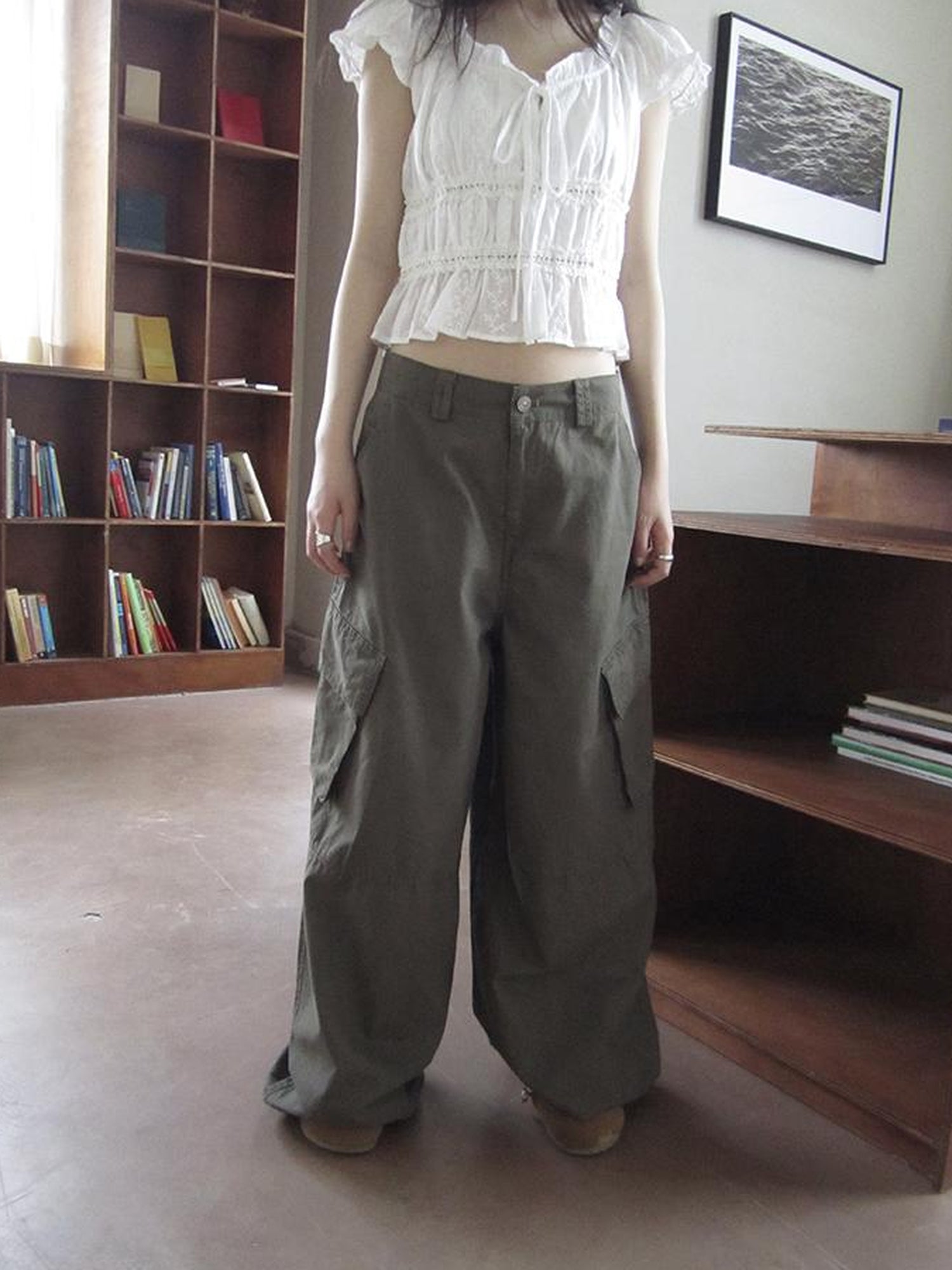ang project Functional Utility High Waisted Wide Leg Pants With Multi Pockets