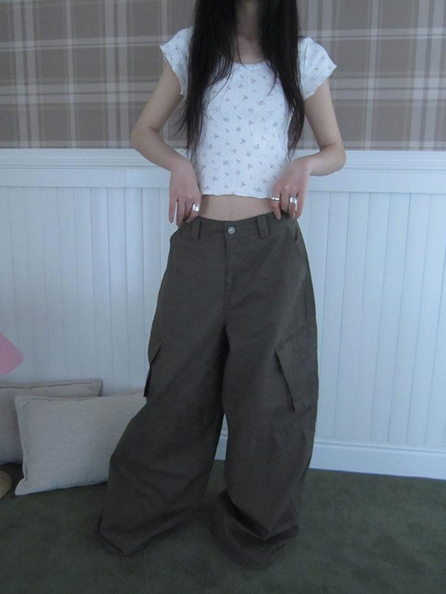 ang project Functional Utility High Waisted Wide Leg Pants With Multi Pockets