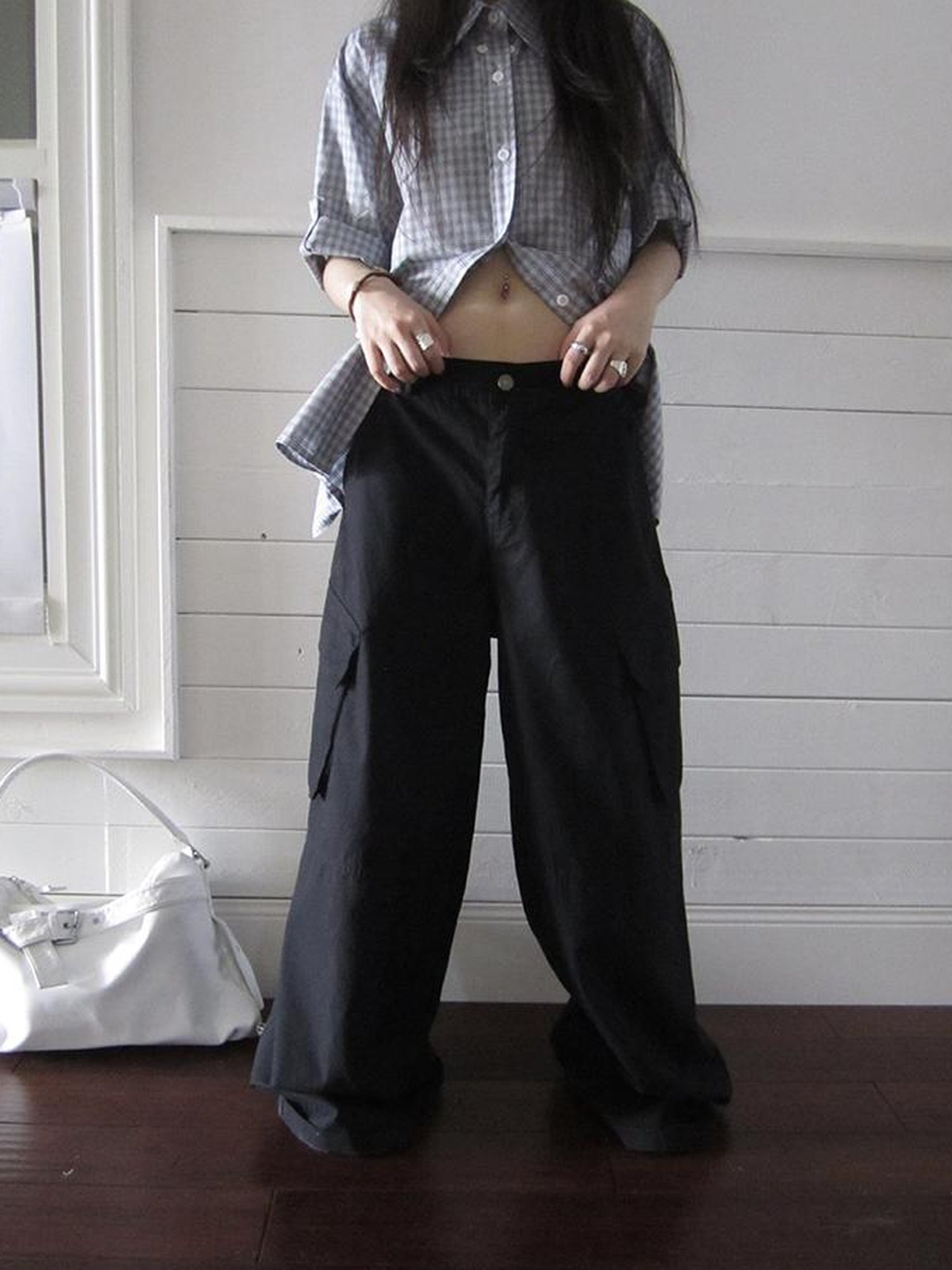 ang project Functional Utility High Waisted Wide Leg Pants With Multi Pockets