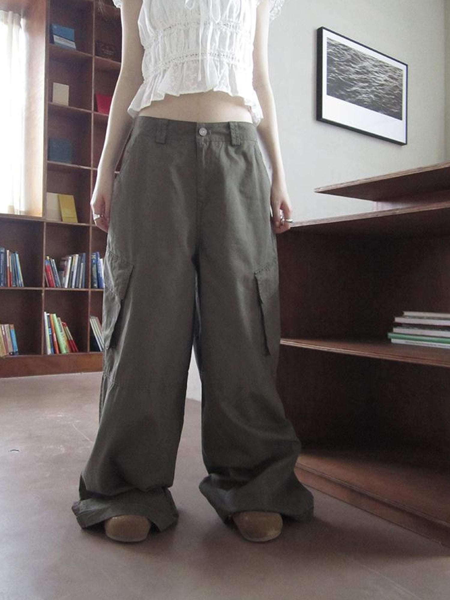 ang project Functional Utility High Waisted Wide Leg Pants With Multi Pockets